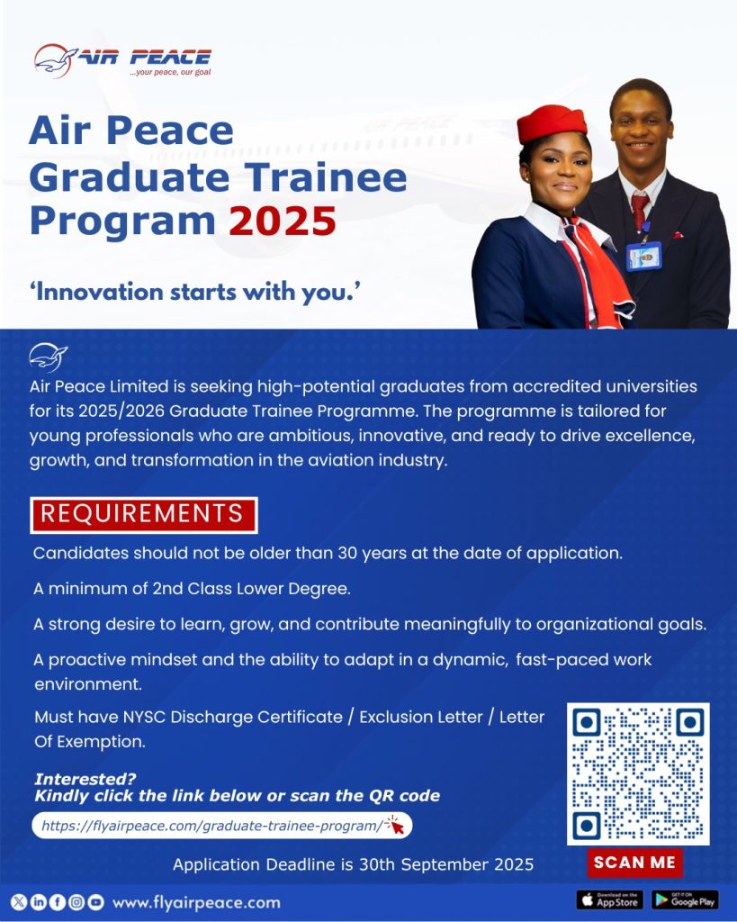 Air Peace Graduate Trainee Program 2025 - Apply Now and Launch Your Aviation Career